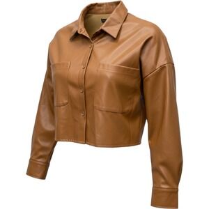 Simply Blessed Women Shacket Faux Leather Brown M Boxy Streetwear PUTP04